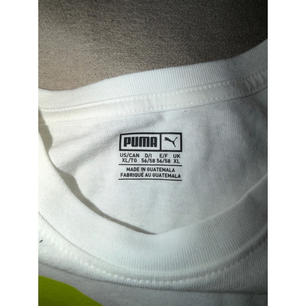 Puma Mens Graphic T-Shirt White Neon Green Pink Logo Short Sleeve Cotton XL - Picture 4 of 5